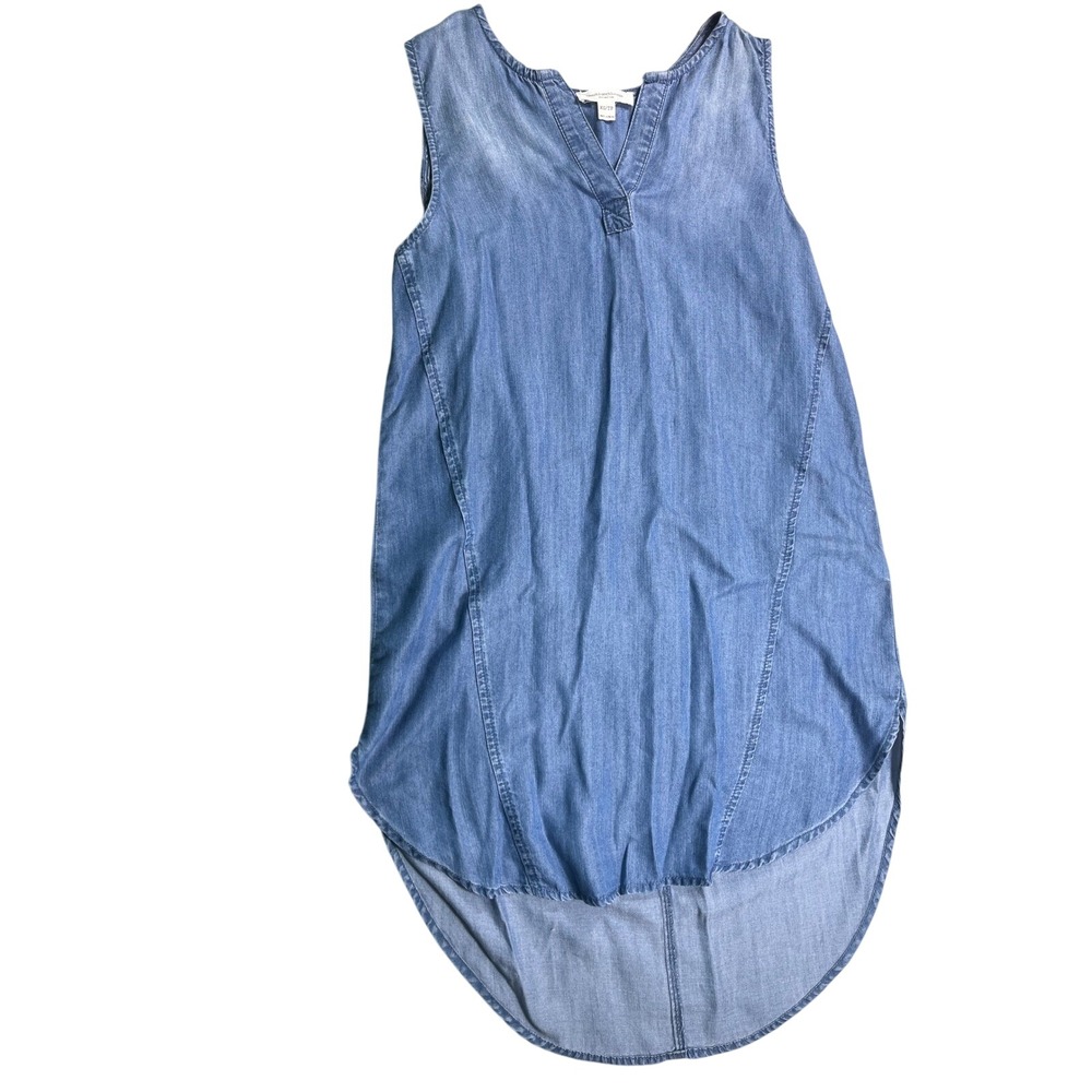 BeachLunchLounge Dress XS Blue Lyocell Chambray Sleeveless High Low Mini